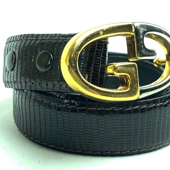Gucci Lizard Brown Bicolor Belt 7g616 main image 4